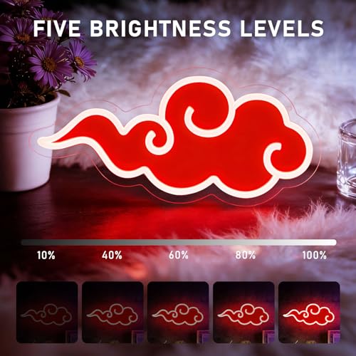 Image of Red Cloud LED Neon Sign, Dimmable Anime Wall Decor Night Light for Bedroom, Game Room, Man Cave, USB Gaming Neon Lights Gift for Gamers, Fans, Son, Boyfriend