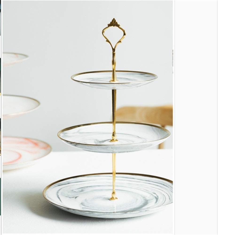 Soporte de cerámica para Tartas de 3 Niveles, con diseño de piñón, Ideal para cenas, Bodas, Pasteles, postres de Frutas (Rosa, Talla única)