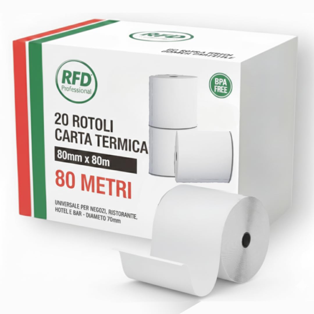Carta Termica 80x80x12mm 20 Rotoli BPA Free Omologati per Stampante Fiscale POS Epson