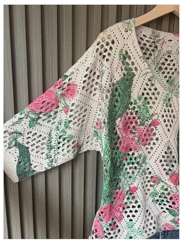 Image of Verdusa Women's Crochet Beach Summer Sweater 3 /4 Length Sleeve Boho Off The Shoulder Tops