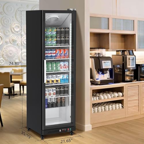 Image of Commercial Refrigerator 25.5 Cu.ft Glass Door Fridge, Display Beverage Cooler with LED, Adjustable Shelves, Upright Freezer for Restaurant, Bar, Convenience Store, Home, Black