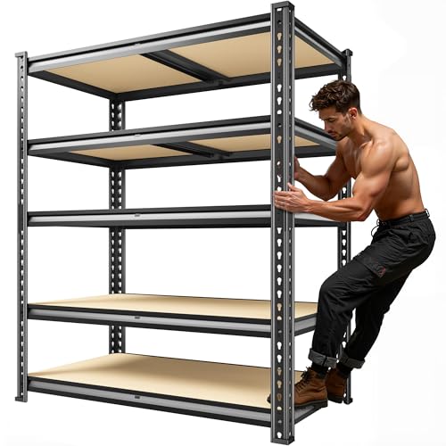 Snhomee 72.1" H Garage Shelving 2030LBS Garage Storage Shelves, 5 Tier Adjustable Metal Shelving, Storage Shelves for Storage, Basement, Warehouse, Pantry, Kitchen, 35.5" W x 15.7" D x 72.1" H, Black