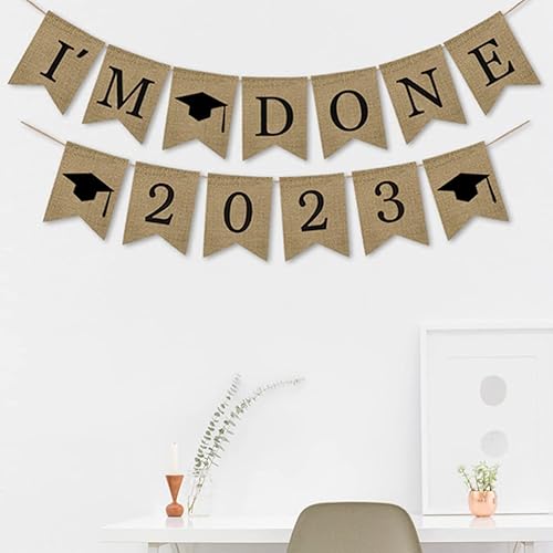 Miniatura 5 de ABOOFAN Im Done 2023 Banner de arpillera para fiesta de graduación, guirnalda colgante de banderines 2023 para fiesta de graduación, decoración de
