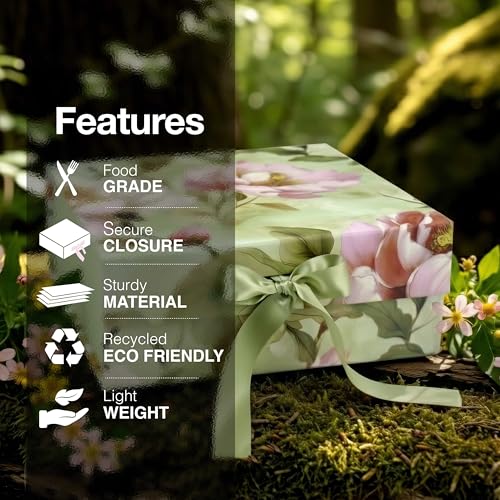 Image of RBS - MEDIUM Empty Gift Box 26x26x10cm Decorative Flower Gift Boxes for Presents (1 Pack) Box for Gift Packing Multipurpose Hamper Cardboard Box for Gift All Occasion (M-Eternal Blossom)