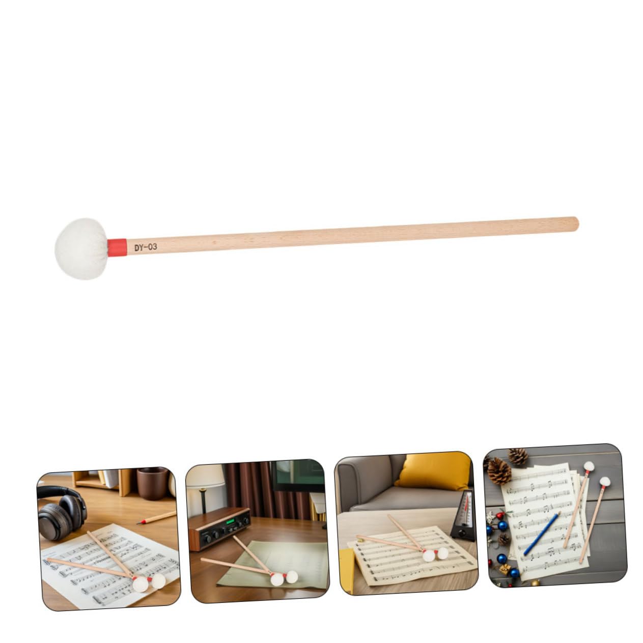 BESPORTBLE 4pièces Baguettes De Batterie Feutre Blanc Lot De Mailloches De Timbales à Manche Bois Pour Percussion Douce Xylophone Carillon
