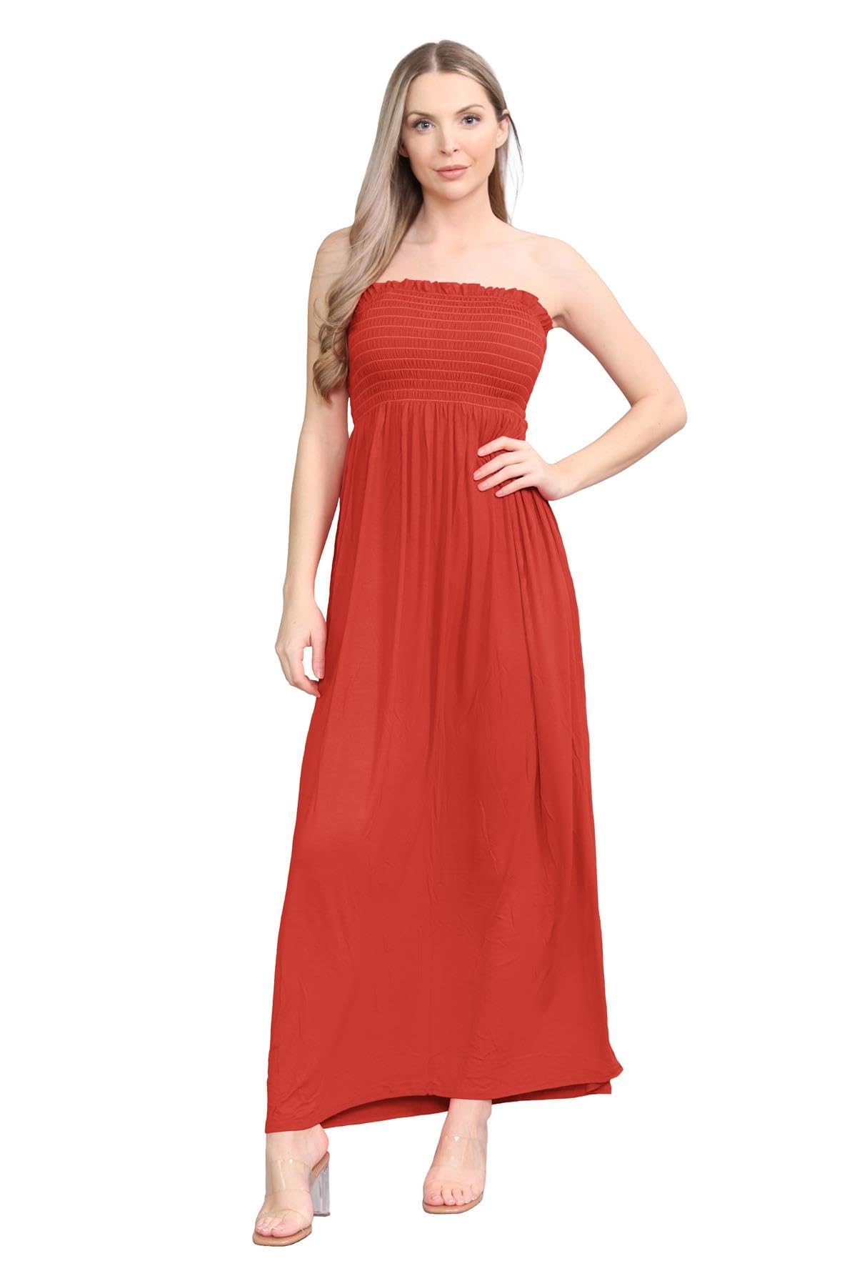 Hamishkane® Women's Plain Bandeau Strapless Maxi Dress - Sheering Gathered Boobtube, Casual Long Summer Dress for Women UK