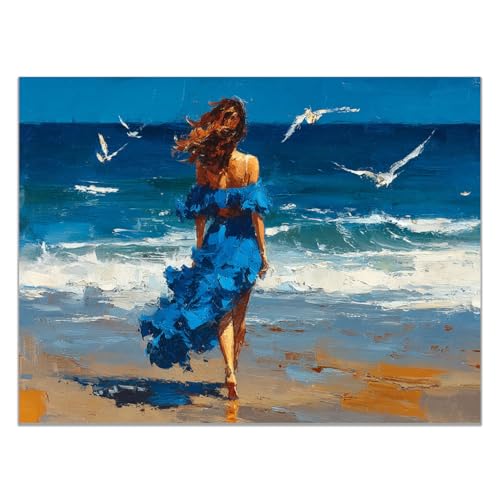 Tableau Africaine femme toile bleu 70x100cm décoration murale