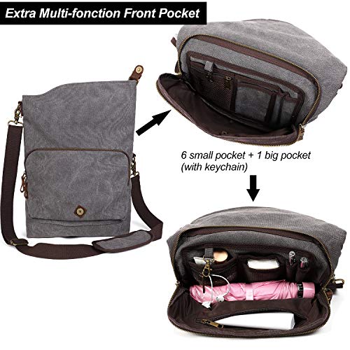 Bolso bandolera de lona para mujer con cuero genuino miniatura 3