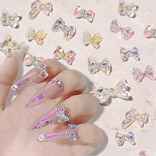 120Pcs Butterfly Bow-Knot Nail Art Stud Rhinestones Crystal Sequins 3D Bow-Knot Aurora Colorful Nail Charms Set For Acrylic Nail Art Diy Manicure Decoration Tools For Butterfly Nail Decor Women Girls #TOP6