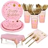 176Pièces Rose Party Vaisselle,25 invités Kit Vaisselles Anniversaire Assiette Dîner Papier Tasse Serviette, Enfants…