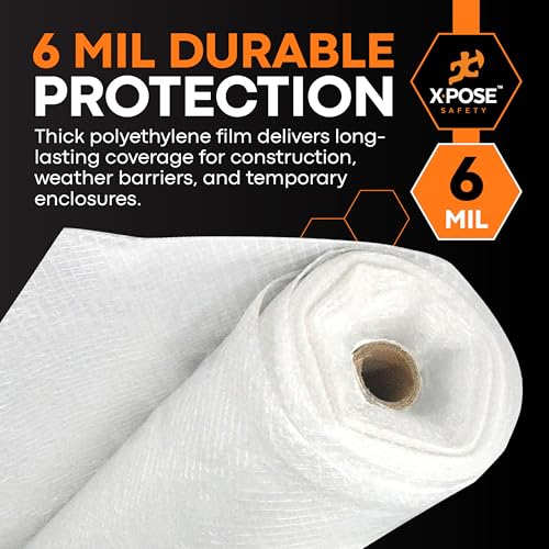 Image of Xpose Safety 6 Mil White String Reinforced Poly Sheeting - Bulk Full Pallet 35 Packs - 20' x 100' Fire Retardant Roll - UV Resistant, Waterproof - Perfect for Construction, Painting, Cleanup