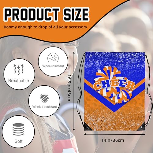 Cheer Drawstring Backpack Cheerleading Drawstring Gym Bag Cheer Accessories Cheerleader Gifts for Cheerleaders 1Pcs (Blue&Orange)2