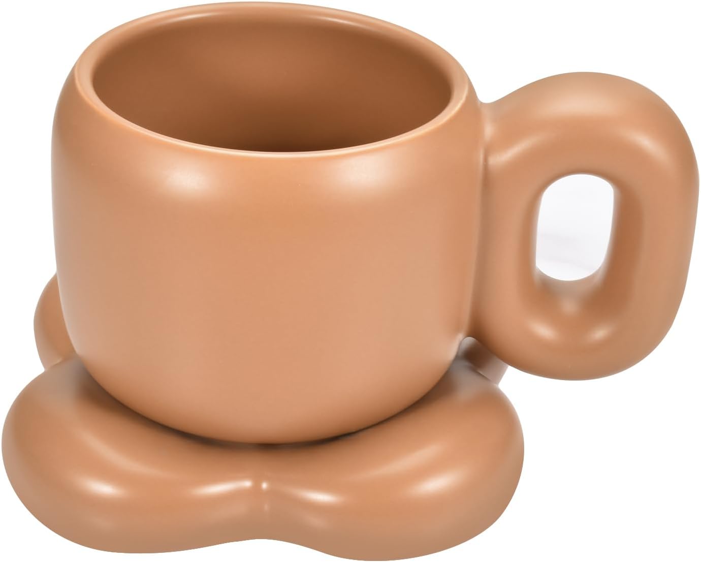 Koythin Taza de café de cerámica con platillo, bonita y creativa forma de flor con mango graso, platillo para oficina y hogar, apto para