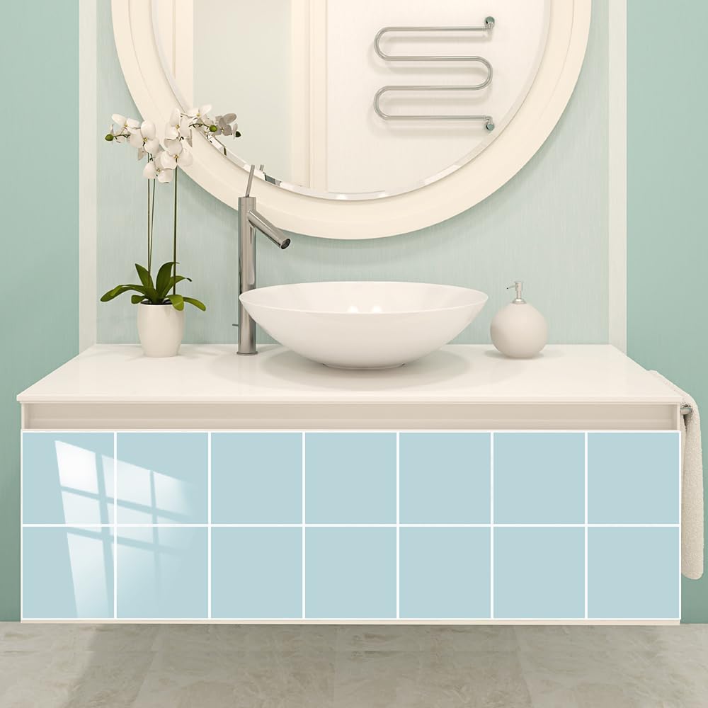 Adhesivos for azulejos de PVC for despegar y pegar | Azul, 10x10/15x15/20x20/30x30 cm, 10 uds, Decoración del hogar: Cocina Baño Pared Suelo
