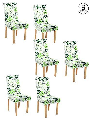 Image of Cortina Dining Chair Slipcovers | Protection Chair Covers | Floral Print, Removable, Washable | Universal Fit Super Soft Stretchy Polyester Spandex | Hotel, Marriage, Wedding | Pack of 6, White 3