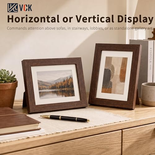Image of VCK 5x7 Picture Frame 5 Pack, Brown Exclusive Wood, HD Glass, for Photo