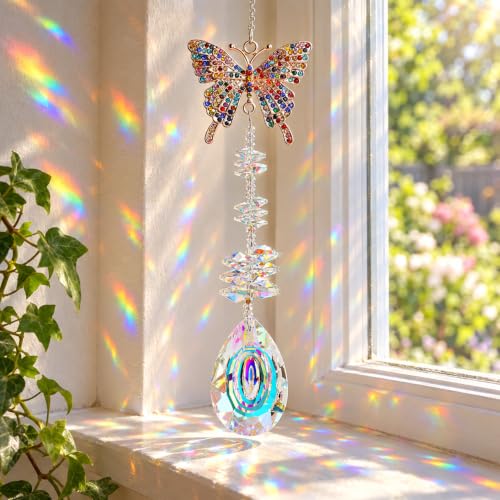 Colorful Crystal Butterfly Rhinestone Suncatcher Hanging Rainbow Decor