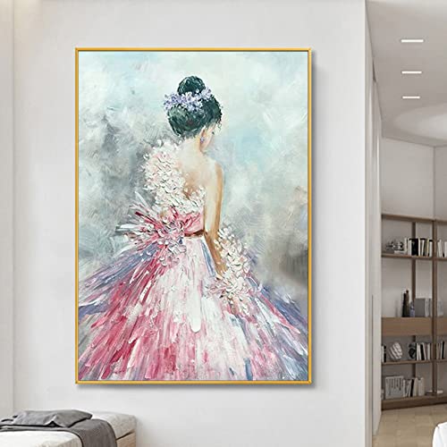 Peinture à l’huile peinte à la main fleur danse femme déco murale