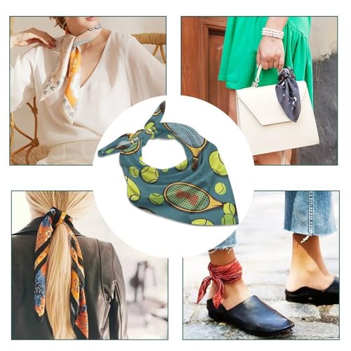 Tennis Racquets And Tennis Balls Silk Scarf for Women Square Hair Neck Scarves Fashion Neck Scarf Soft Satin Headscarf4