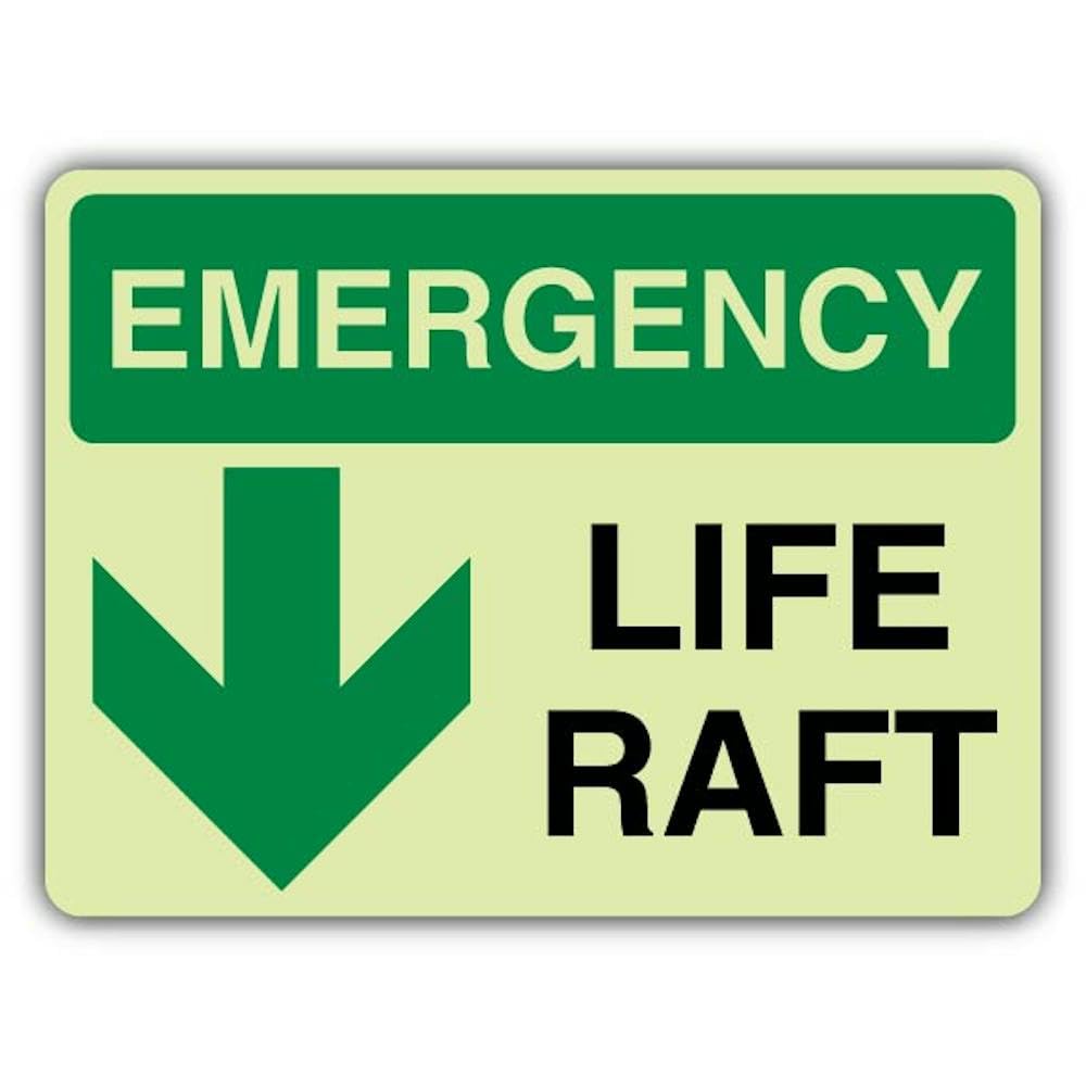 V Safety - Señal de seguridad fotoluminiscente de emergencia para balsa de vida de emergencia, 600 x 450 mm, vinilo autoadhesivo, doble brillo