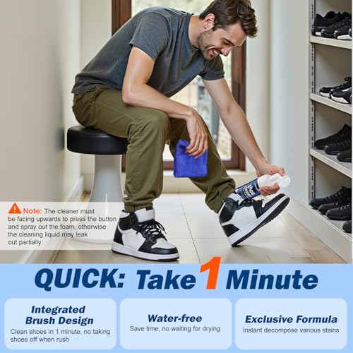 Water-free Sneaker Cleaner, White Shoe Cleaner Kit 6.76 OZ Foam for Tennis Shoes, Running, Golf, PU, Nubuck, Sole4