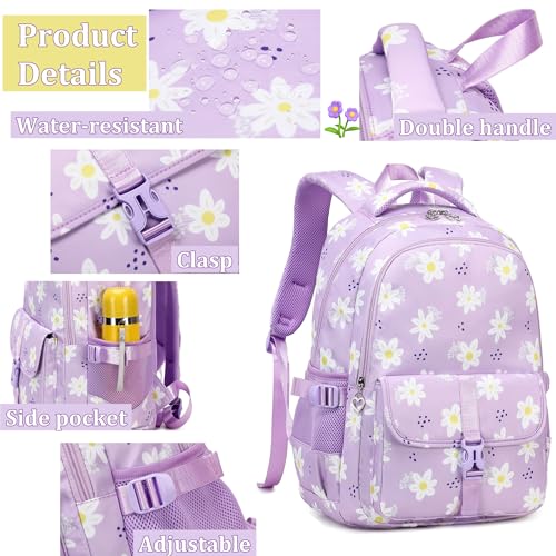 Image of Leaper Women Floral Laptop Backpack Water-resistant College Bags Travel Backpack Flower Daypack Fits 15.6 Inch Laptop Black