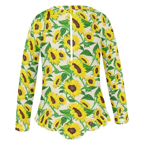 Sunflower Flower Girls Long Sleeve Rashguard Swimsuit UV Protection One-Piece Swimwear Bathing Suit B04045112