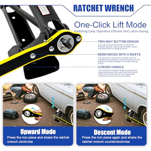 Image of Scissor Jack 2 Ton | Universal | Tire Changing Car Emergency Kit with Ratchet Wrench, 2 Pcs