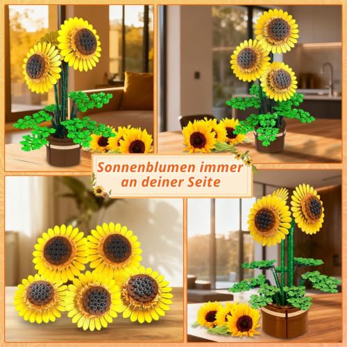 kiothdre Sonnenblumen Bausatz mit Vase, Botanicals Blumenstrauß für Erwachsene - 739 Teile Sonnen Blumenstrauß Set… – Ansicht 5