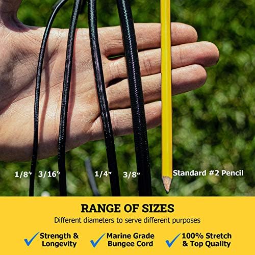 SGT KNOTS Marine Grade Bungee Cord - 100% Elastic Cord, Dacron Polyester Bungee Shock Cord for DIY, Tie Downs, Commercial Uses | 3/16" x 25 ft, Tan - 1