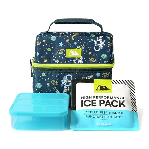 Image of Arctic Zone Kids Lunch Box Combo with Gel Ice Pack and Sandwich Container, 2 Compartment Insulated Bucket for Travel Lunch, Space Odyssey
