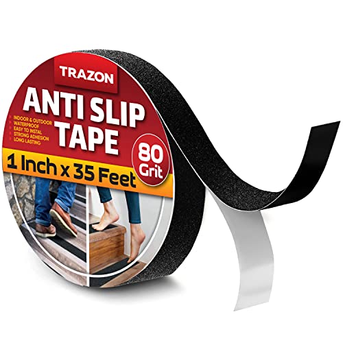 Image of Grip Tape - Heavy Duty Anti Slip Tape for Stairs Outdoor /Indoor Waterproof 1Inch x 35Ft Safety Non Skid Roll for Stair Steps Traction Tread Staircases Grips Adhesive Non Slip Strips Nonslip Walk Black
