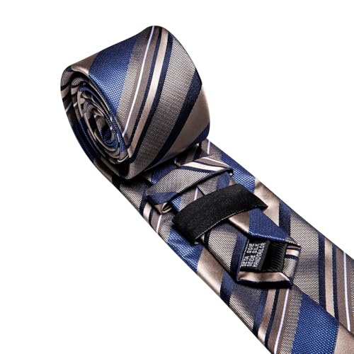 Image of Barry.Wang Silk Men Ties Formal Stripes Necktie and Tie Clip for Wedding Party Business Fashion Classic