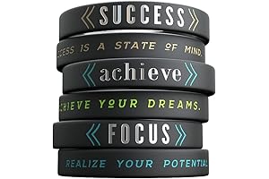 Motivational Wristbands - Emblematic 6-pack 'Success, Achieve, Focus' Silicone Wristbands - Inspirational...