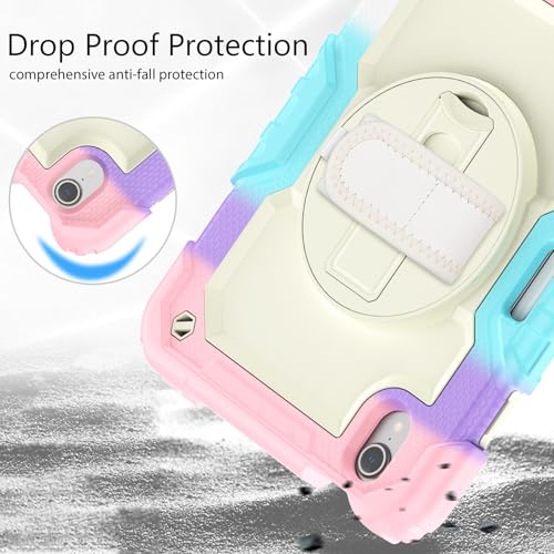 Antichoc iPad mini 7 coque robuste anti-chute avec bandoulière rose