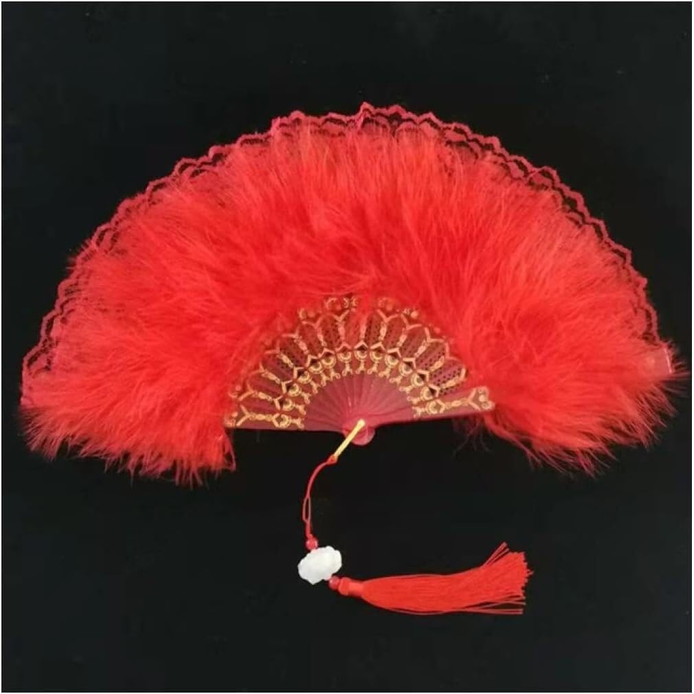 LKLNKVL folding fan, Handheld Feather Fan,Vintage Folding, Hand Fans Lace Tassels Art Craft Gift for Wedding Party Favor Home Decoration Ornaments Dance Props