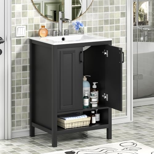 Amazon.com: Anmytek Bathroom Vanity with Ceramic Sink, 24" Wood ...