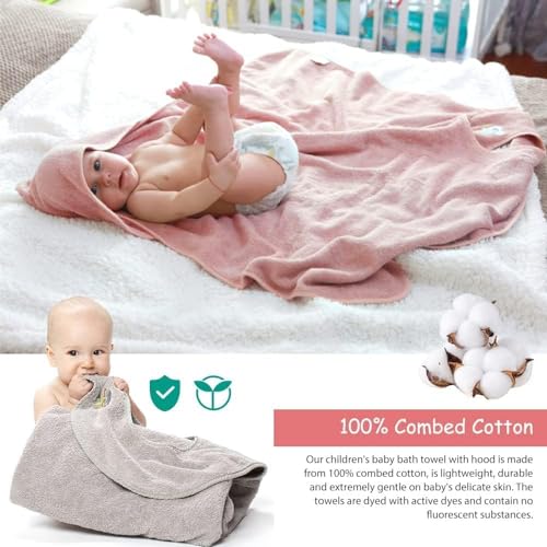 Image of KELRICER Hooded Baby Towels for Newborn, Hands Free Baby Hooded Bath Towel, Oversized Baby Towel with Super Absorbent 100% Cotton, 35.4 * 35.4 Inch Full Coverage Kids Bath Towel (Pink)