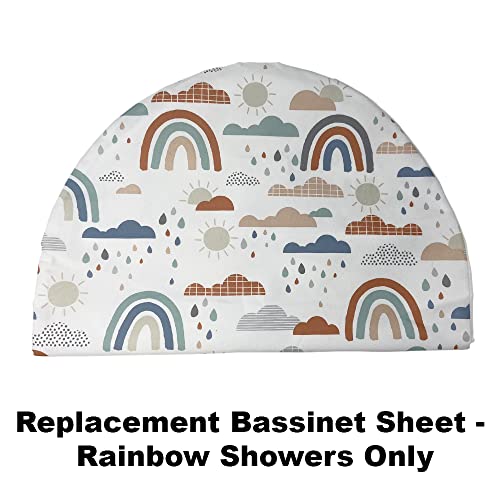 Image of F-Price Replacement Sheet for Fisher-Price Soothing View Bassinet - GPN07 ~ Replacement Bassinet Sheet ~ Rainbow Showers, Peach, White. Blue