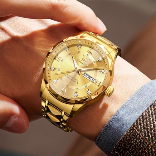 Image of OLEVS Watches for Men Luxury Diamond Casual Large Dial Watches Stainless Steel Waterproof Business Dress Analog Luminous Date Mens Watches