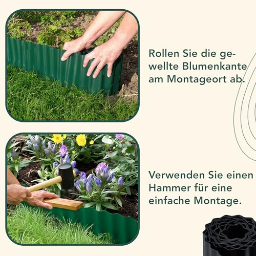 GARDENIX Rasenkante Kunststoff 9m, Höhe 25 cm - Beeteinfassung Gewellte für Blumenbeet - Beetumrandung Kunststoff Grau, Beetbegrenzung, Flexibel, Wetterbeständig, Einfache Montage