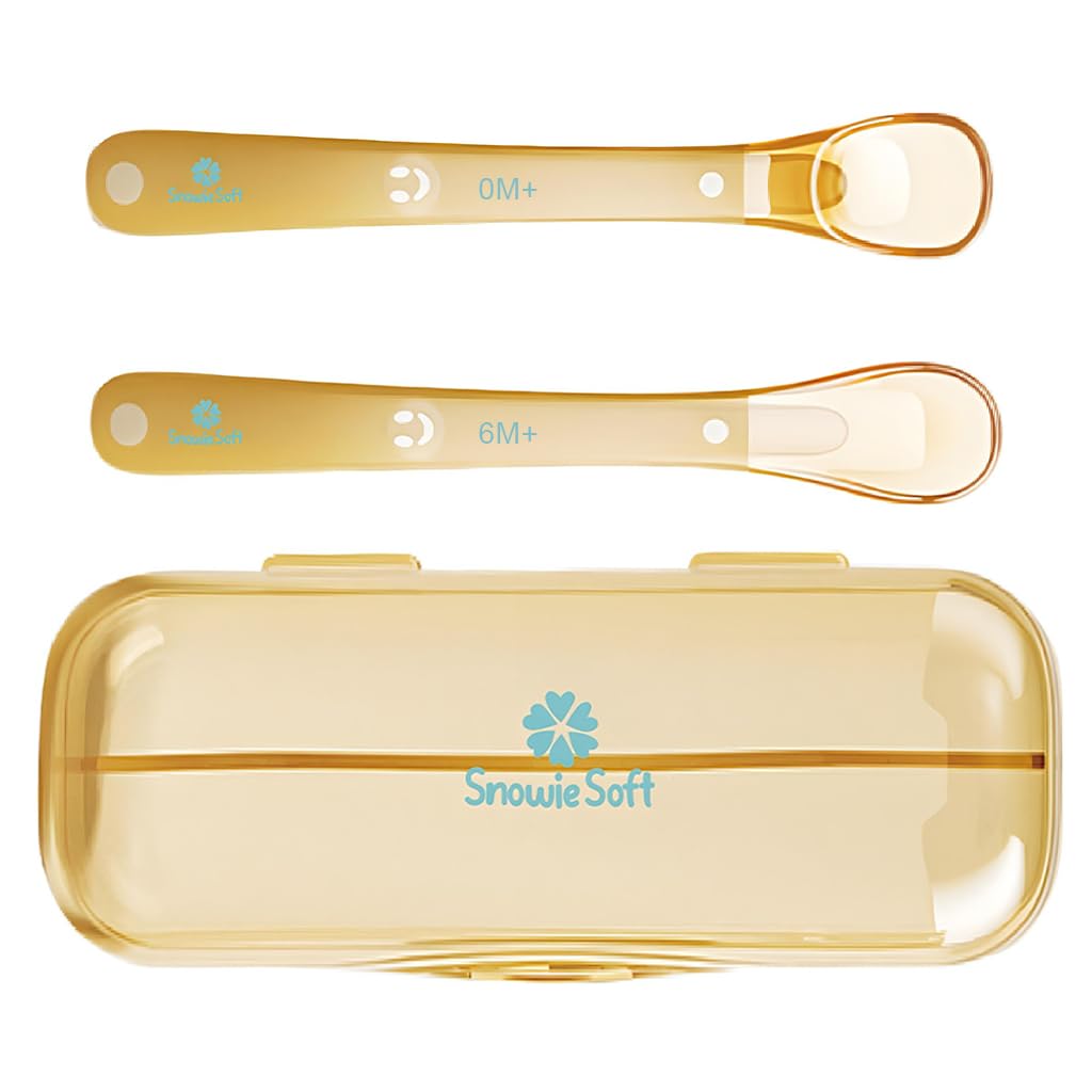 SNOWIE SOFT® 2 Pcs Silicone Spoon for Baby 6 to 12 Months, Multi-Purpose Surrounding Transparent Design Softness Texture Ergonomic Ease of Cleaning Baby Feeding Products (Yellow)