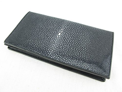 Genuine Polished Stingray Skin Checkbook Wallet Clutch Purse Black