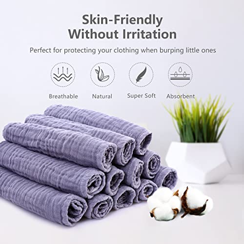 Image of SWEET DOLPHIN 12 Pack Muslin Burp Cloths Large 100% Cotton Hand Washcloths for Baby - Baby Essentials Extra Absorbent and Soft Boys & Girls Milk Spit Up Rags for Newborn Registry - Grey, 20 inch X10 inch