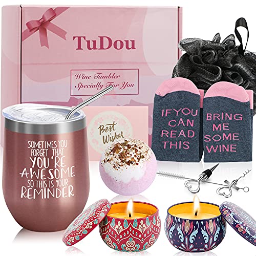 Birthday Gifts for Women-Unique Best Friends Gifts Relaxing Birthday Gifts Basket Female Women Mom Sister Girlfriend Wife Grandma Birthday Gifts Wine Gifts for Women Insulated Wine Tumbler with Lid