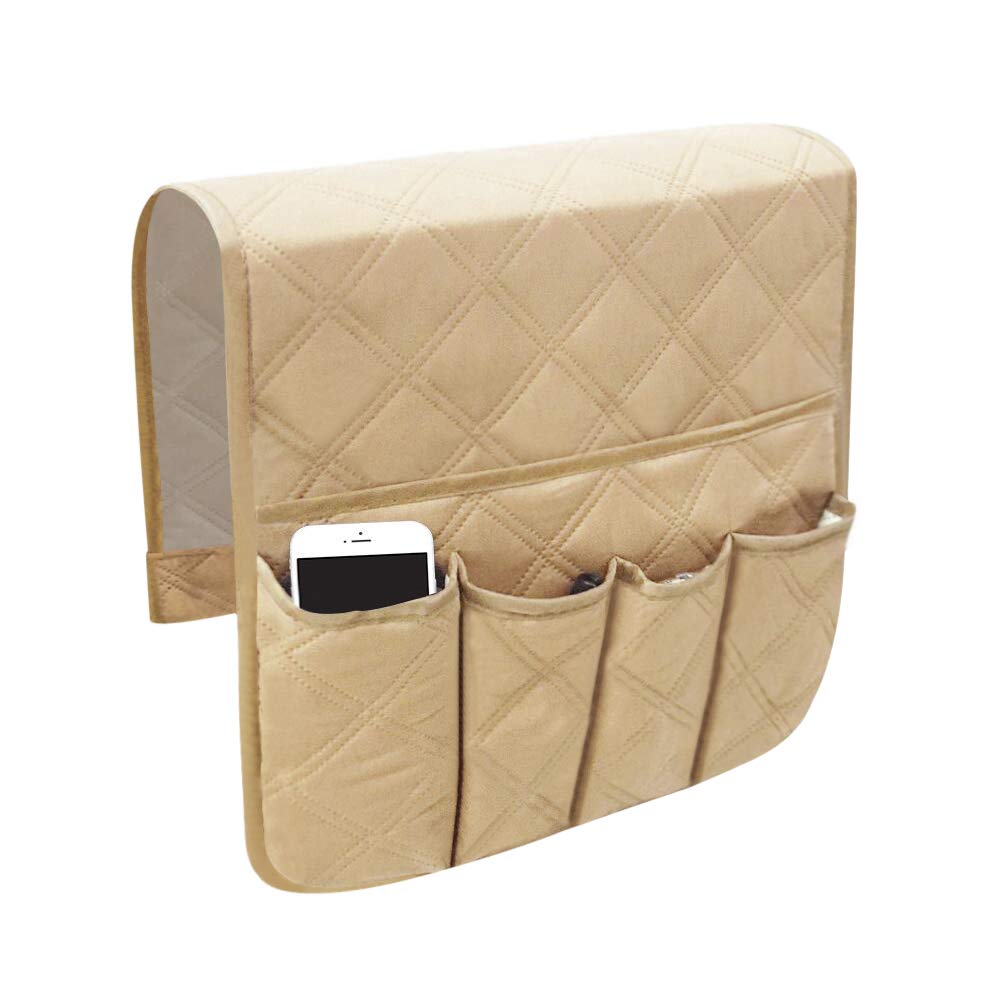 Ohmill Beige Sofa Chair Armrest Organizer Anti-Slip Caddy Pocket Hanging Sofa Storage Bag Caddy Space Saver Bag Organizer Fits For Cellphone Books Magazines Ipad Tv Remote Control Holder Sofa Couch Armchair Cover