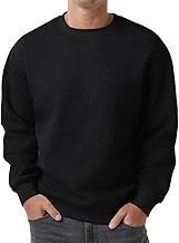 PrinStory Mens Sweatshirts Long Sleeve Pullover Textured Round Neck Warm Jumper Tops With Ribbed Hem