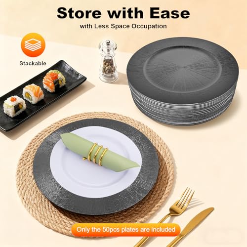 Set de 50 platos negros reutilizables redondos 13 pulg miniatura 4