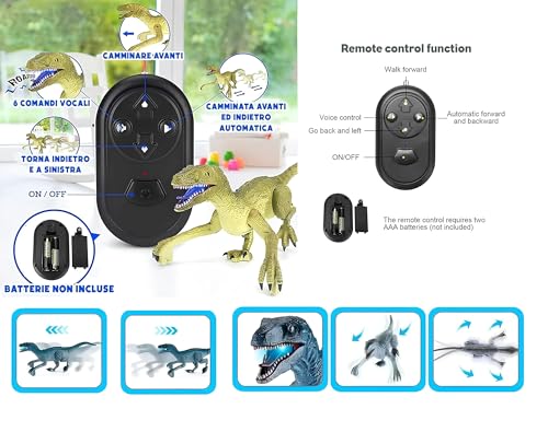 Remote Control Dinosaur Toy RC Dinosaur Velociraptor with LED Light and ...