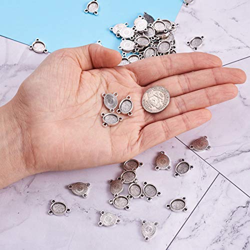 Craftdady 100Pcs Antique Silver Oval Bezel Pendant Tray Links 3 Loops Tibetan Blank Cabochon Setting Connectors For Craft Jewelry Making #TOP5